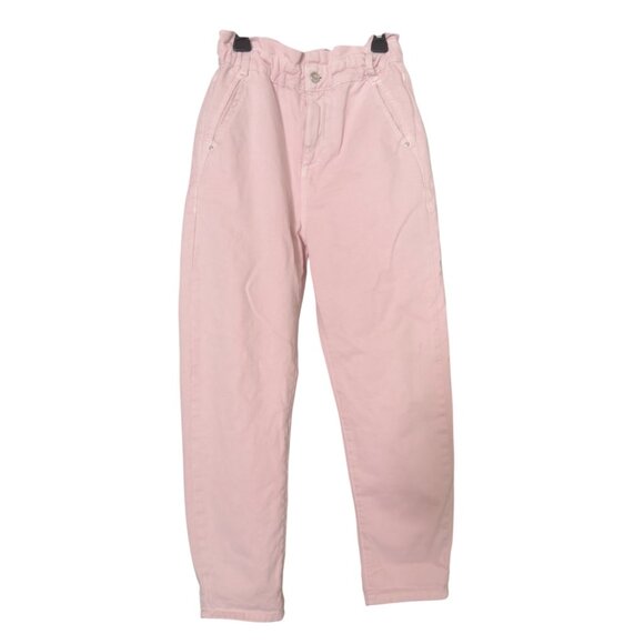 Zara Womens light Pink Paperbag Waist Jeans Size 28 highwaist zip button nwot - Picture 2 of 13